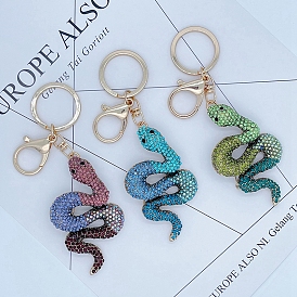 Full Rhinestone Snake Pendant Keychain, with Alloy Findings, for Car Bag Pendant
