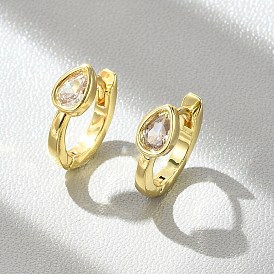 Серьги-кольца из латуни с микропаве из прозрачных кубических цирконий в форме капли, без свинца и без кадмия, долговечный