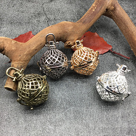 Brass Hollow Bead Cage Pendants, Round Charm, for Chime Ball Pendant Necklaces Making