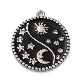 Подвески из эмали и сплава, со стразами, без свинца и без кадмия, инь-янь с солнцем, луной и звездами, платина
