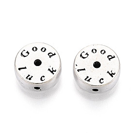 Сплавочные овальные бусины тибетского стиля , плоский круглый со словом удачи