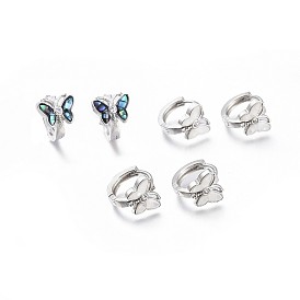 Серьги-кольца из латуни с микропаве из прозрачного кубического циркония, с естественной оболочке, долговечный, бабочка