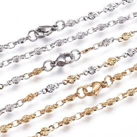 304 Stainless Steel Chain Necklaces, with Lobster Claw Clasps, Ion Plating (IP), Flower