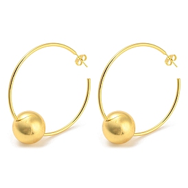 Brass Round Beaded Ring Stud Earrings, Big Half Hoop Earrings, Long-Lasting Plated, Cadmium Free & Lead Free