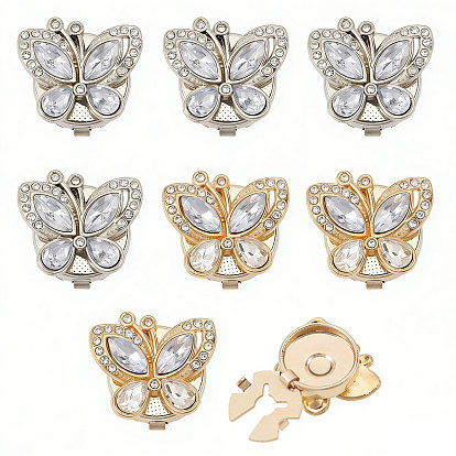 8Pcs 2 Colors Zinc Alloy Cufflinks, with Rhinestone, Butterfly