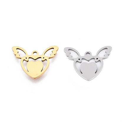 201 подвески из нержавеющей стали, сердце с крыла прелести, лазерная резка