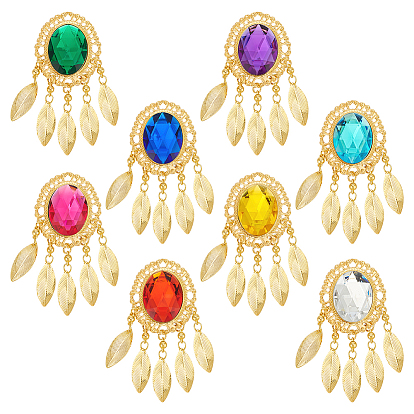 8шт 8 цвета железные большие подвески, с акриловой, овал с подвесками в виде листьев