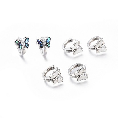 Серьги-кольца из латуни с микропаве из прозрачного кубического циркония, с естественной оболочке, долговечный, бабочка