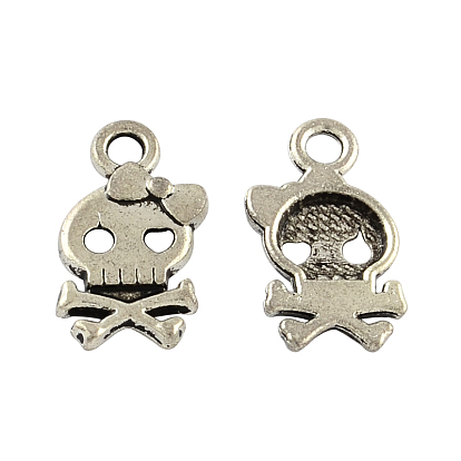 Tibetan Style Zinc Alloy Pendants, Lead Free & Cadmium Free, Skull, 8x15x2mm, Hole: 2mm, about 961pcs/500g