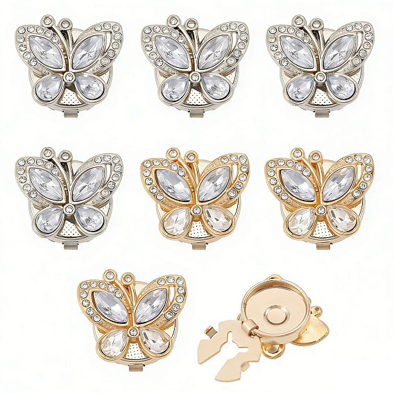 8Pcs 2 Colors Zinc Alloy Cufflinks, with Rhinestone, Butterfly