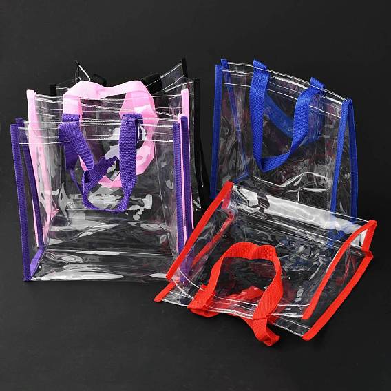 Rectangle Clear PVC Bags, Gift Bags, Shopping Bags, with Ribbon Handles