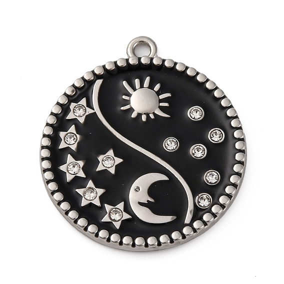 Подвески из эмали и сплава, со стразами, без свинца и без кадмия, инь-янь с солнцем, луной и звездами, платина