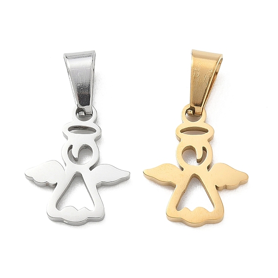 304 Stainless Steel Pendants, with 201  Stainless Steel Ice Pick Pinch Bails, Angel & Fairy Charms