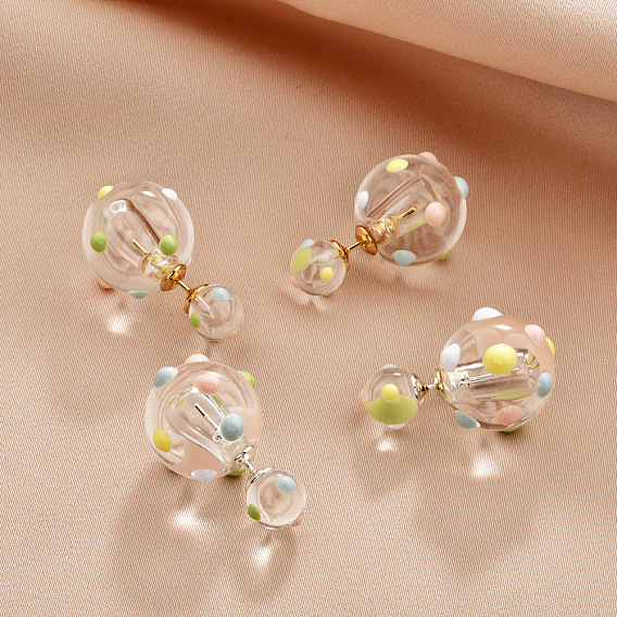Серьги-гвоздики из смолы и латуни для женщин, круглый в горошек
