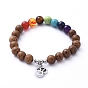 Chakra-Schmuck, strecken Charme Armbänder, mit natürlichen Edelstein Perlen, Holzperlen, Legierungsanhänger und 304 Edelstahlperlen, Ohm / aum