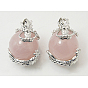 Natural Rose Quartz Pendants, with Brass Findings, Dragon with Round