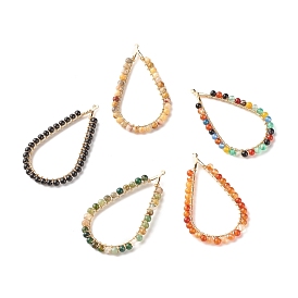 Dyed Natural Gemstone Pendants, with Brass & Copper Findings, Teardrop, Golden, Mixed Color