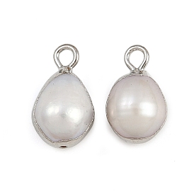 Подвески-капли из натурального жемчуга, с латунной фурнитурой , белые