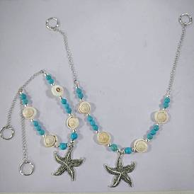 2Pcs Synthetic Turquoise & 304 Stainless Steel Curtain Tiebacks Clips, Window Curtain Holdbacks, with Alloy Clasps