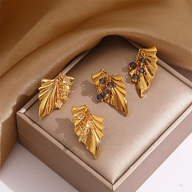 304 Ohrstecker aus Edelstahl und Glas für Damen, Blatt, golden