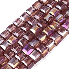 Electroplate Glass Beads Strands, Cube, AB Color Plated, Faceted