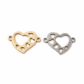 201 Stainless Steel Connector Charms, Hollow Heart Links