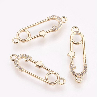 Brass Links, with Cubic Zirconia, Nickel Free, Real 18K Gold Plated, Brooch, Clear