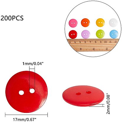Dyed Acrylic Sewing Buttons, Plastic Shirt Buttons for Costume Design, 2-Hole, Flat Round