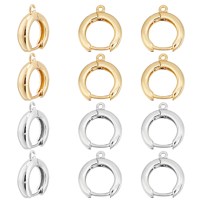6Pairs 2 Colors Brass Hoop Earrings, Huggie Hoop Earring Finding, Long-Lasting Plated, with Horizontal Loop, Ring