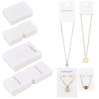 200 piezas 4 estilos tarjetas de exhibición de joyería de cartón, para collares, etiquetas colgantes de joyería, rectángulo con la palabra