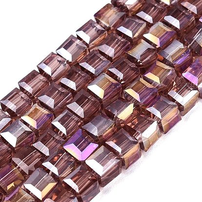 Electroplate Glass Beads Strands, Cube, AB Color Plated, Faceted