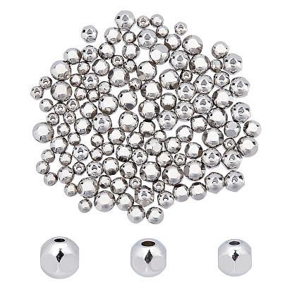 120pcs 3 tailles 304 perles en acier inoxydable, facette, ronde