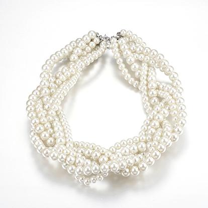 Round Glass Pearl Multi-Strand Necklace