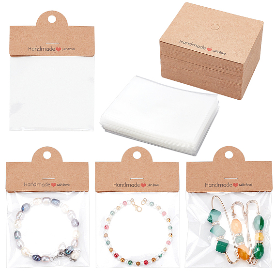 120шт. прямоугольные бумажные складные карточки-заголовки, с 120 целлофановыми пакетами OPP