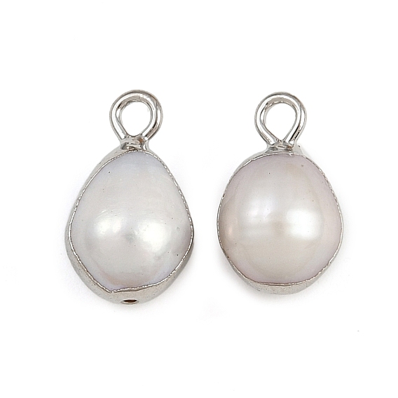 Подвески-капли из натурального жемчуга, с латунной фурнитурой , белые