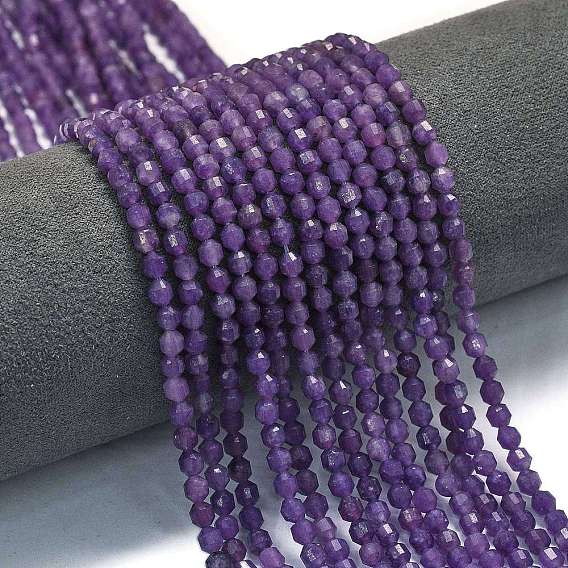 Натуральный лепидолит / пурпурный слюдяный камень бисер пряди, энергетическая призматическая огранка с двойными концами бусины, граненые двухконусные