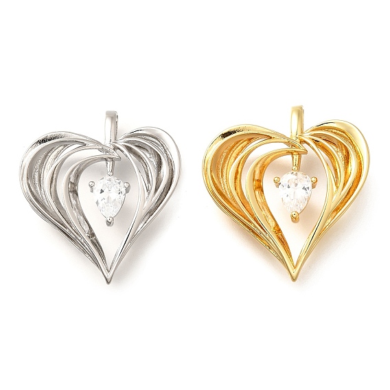 Латунные микро проложить кубического циркония подвески, без кадмия и без свинца, сердце прелести