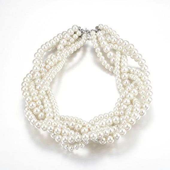 Round Glass Pearl Multi-Strand Necklace
