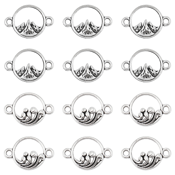120шт 2 стили подвески из сплава в тибетском стиле, кольцевая связь с горой и волной