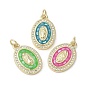 Brass Micro Pave Cubic Zirconia Pendants, with Enamel & Shell, Long-Lasting Plated, Lead Free & Cadmium Free, Real 18K Gold Plated, Oval with Virgin Mary