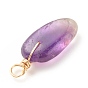 Natural Gemstone Pendants, Twisted with Golden Tone Copper Wire, Chip