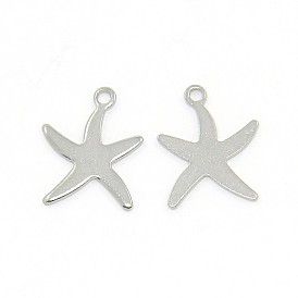 304 Stainless Steel Starfish/Sea Stars Pendants, 13.5x10x0.9mm, Hole: 1mm