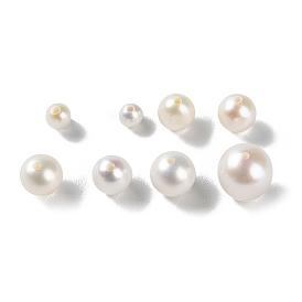 Natural Cultured Freshwater Pearl Beads, Half Drilled, Round