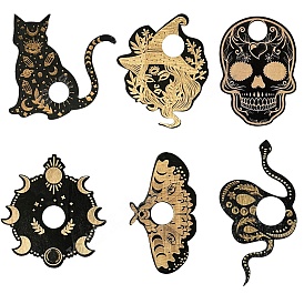 Wooden Ornaments Decoration Sets, Cat/Moth/Skull/Snake/Witch