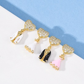 Серьги-гвоздики с цирконом из латуни, одежда, с эмалью, без кадмия и без свинца, стойки покрытие, долговечный, золотые