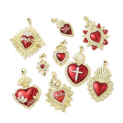Латунные микро проложить кубического циркония подвески, святое сердце, с эмалью, стойки покрытие, без свинца и без кадмия, долговечный