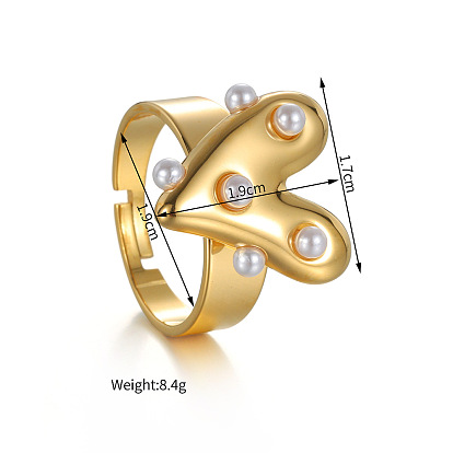 Регулируемые 304 кольца для пальцев из нержавеющей стали с пластиковыми перламутровыми вставками, сердце