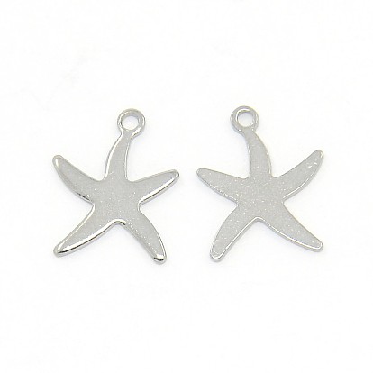 304 pendentifs étoile de mer / étoiles de mer en acier inoxydable, 13.5x10x0.9mm, Trou: 1mm