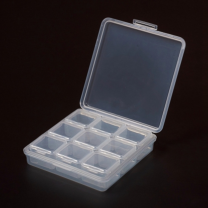 China Factory Plastic Bead Containers, Flip Top Bead Storage, Removable, 9  Compartments, Rectangle 11.4x11.2x2.8cm, Compartments: about 3.3x3.4x2.4cm,  9 Compartments/box in bulk online 