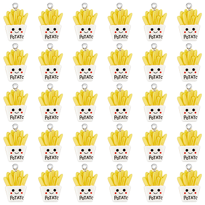 30шт. подвески из смолы с имитацией еды, прелести картофеля фри, с платиновыми тоновыми железными петлями